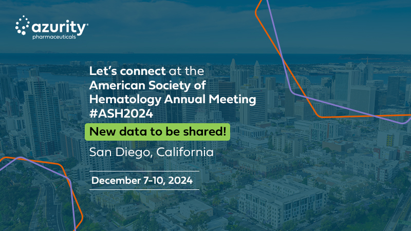 We're heading to San Diego, California for the American Society of Hematology (ASH) Conference December 7-10! Come visit us at booth 2501 to learn more about how Azurity is serving overlooked patients. #ASH24 #overlookedpatients
