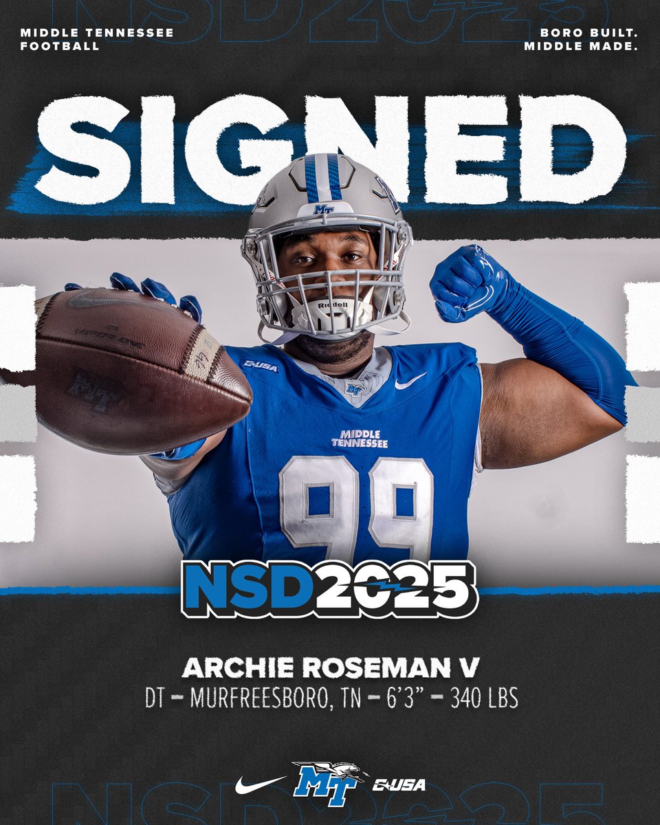 MT_FB's tweet image. .@BigArchie99 is staying in the 'Boro 💪

🏈 DT
🏈 6-3 | 340 lbs | FR
🏈 Murfreesboro, TN
🏈 GoBlueRaiders.com/NSD2025

#BoroBuiltMiddleMade