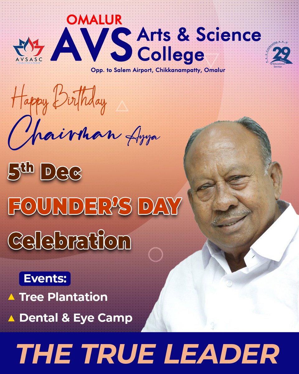 arts_avs's tweet photo. *OMALUR AVS ARTS AND SCIENCE COLLEGE, CHIKKANNAMPATTY SALEM -636309*

🎊 *FOUNDER'S DAY CELEBRATION*🎊

*05th December 2024*

*Events*
1. Tree Plantation 🎄 🌳 
2. Eye &amp; Dental Checkup Camp👁️🦷

#foundersday #celebration #salem #omaluravs #thetrueleader https://t.co/sY3yiEI93M