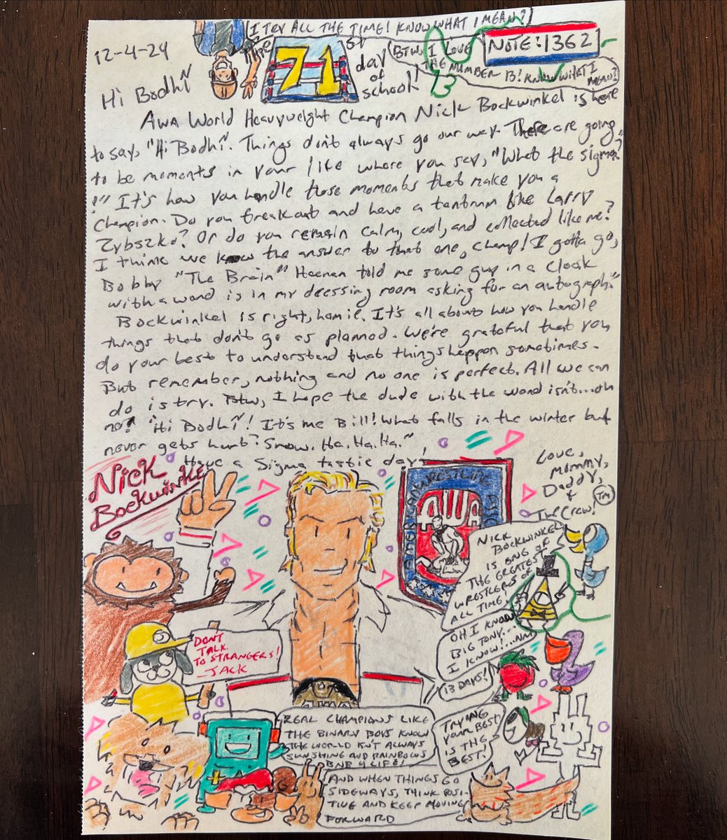 ZakShafferVO's tweet photo. Nick Bockwinkel!
12-4-24, Day 69, Note: 1362
❤️❤️❤️
#notesforbodhi #inspiration #positivity #uplifting #encouragement #schoollunchnotes #elementaryschool #marceltheshell #mowillems #gizmo #bmo #billcipher #ernestpworrell #nickbockwinkel #awawrestling #80swrestling #prowrestling https://t.co/pfRh8jAkmg