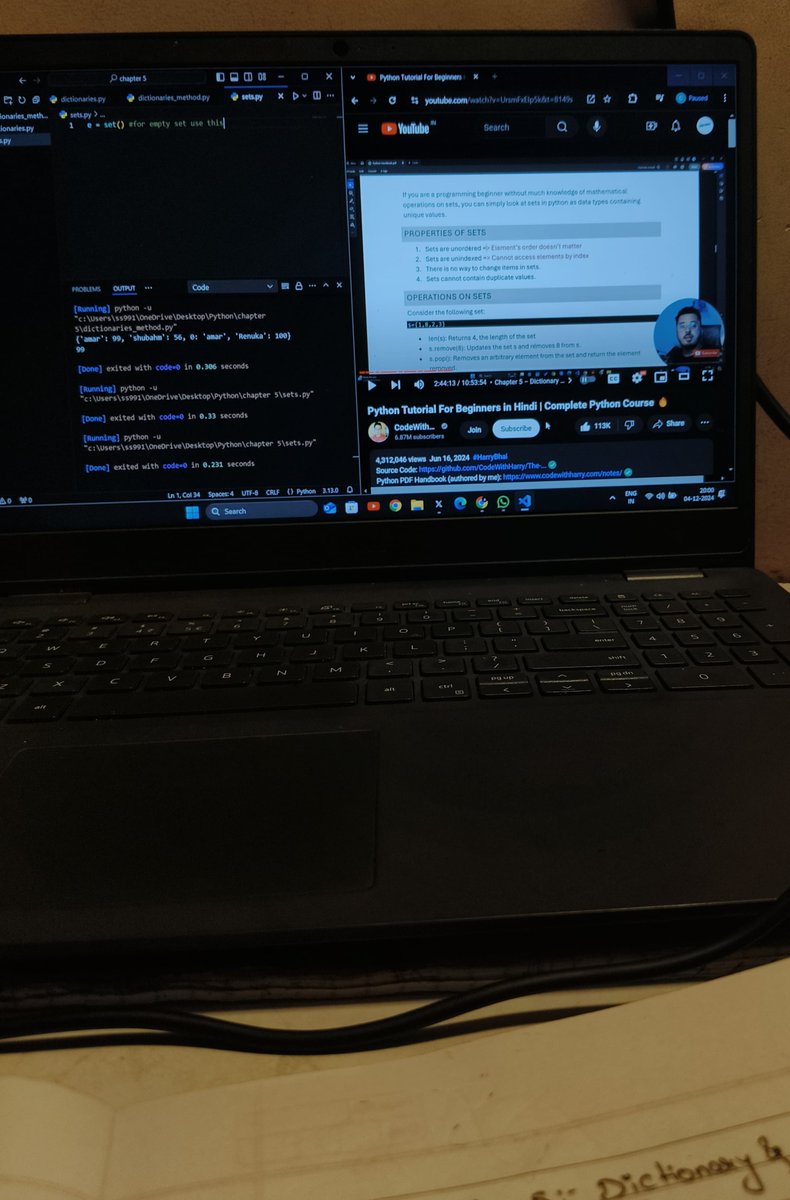 AverageCoder01's tweet image. 🚀 Day 4 of my 10-Day Python Challenge done!
Learned:
Dictionaries (properties &amp;amp; methods: items, keys, update, get) 📚
Sets (properties, methods, operations)
Solved practice sets &amp;amp; wrote code 📝
📍Tomorrow (Day 5): Conditional Expressions &amp;amp; Loops! 🔄
#Python #Day4 #CodingJourney