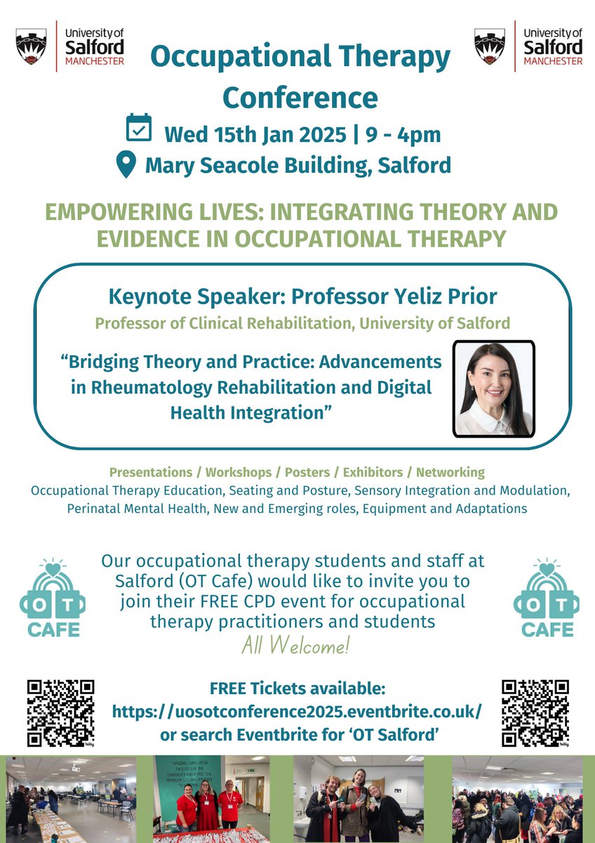 All welcome to attend our FREE occupational therapy conference this January! 

UoSOTConference2025.eventbrite.co.uk to secure your event ticket.

We are also still open for exhibitors to book space - please book via: bit.ly/UoSOTCExhibitor