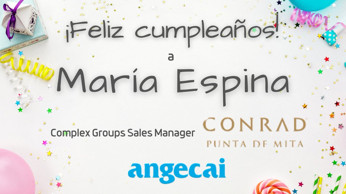 Felicitamos afectuosamente en su cumpleaños a María Espina, Complex Groups Sales Manager de <a href="/HiltonHotels/">Hilton Hotels</a> Los Cabos y Conrad Punta de Mita, Socia Proveedora de #Angecai.
 ¡Que sean muchos años más!  

<a href="/jonasmurillo1/">JONAS MURILLO</a> <a href="/waldemm/">waldemar montalvo</a> <a href="/HiltonNewsroom/">Hilton Newsroom</a>