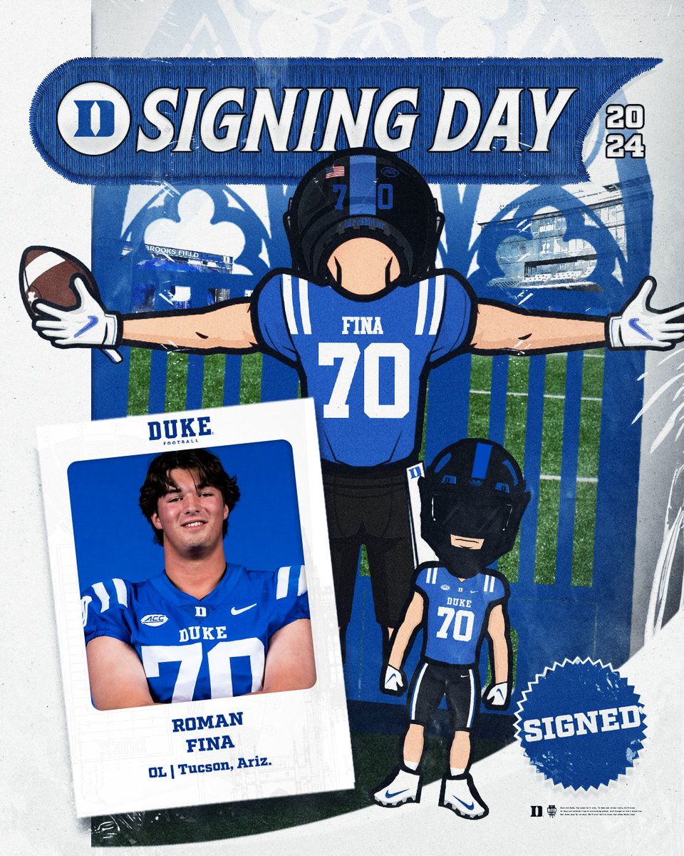 DukeFOOTBALL's tweet photo. One of Arizona's best offensive tackles is a Blue Devil! 😈 @Rfina70 https://t.co/F6DM7Hu8Wl