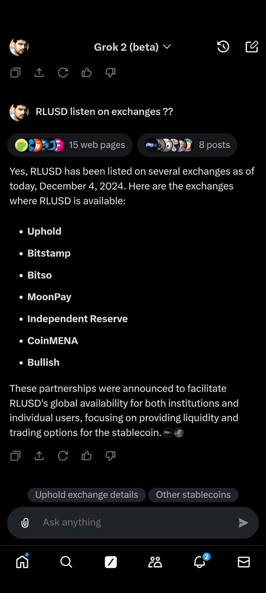 knahmed85's tweet photo. Grok confirms RLUSD listed on exchanges.
@XRP @Ripple @IOHK_Charles @bgarlinghouse @edward_farina #XRP https://t.co/V6nHkdoBJu