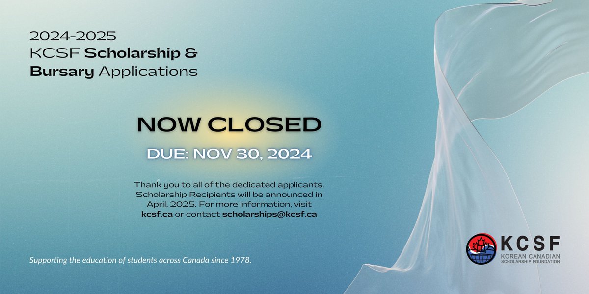 Thank you to everyone who submitted applications for the 2024-2025 scholarships and bursaries. 

Recipients will be announced in April 2025. 

The next cycle for KCSF scholarship and bursary applications will open in September 2025.