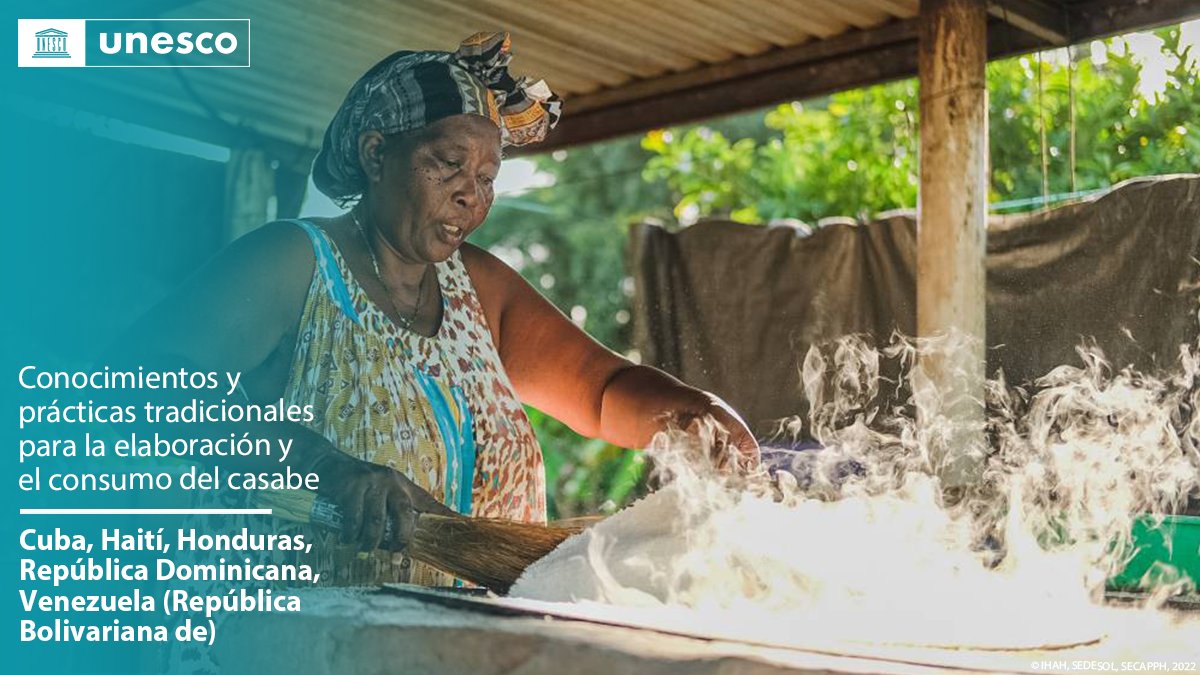 UNESCO_es's tweet photo. 🔴 ÚLTIMA HORA

Nueva inscripción en la lista del #PatrimonioInmaterial: Conocimientos y prácticas tradicionales para la elaboración y el consumo del casabe, #Cuba🇨🇺, #Haití🇭🇹, #Honduras🇭🇳, #Venezuela🇻🇪, #RepúblicaDominicana🇩🇴.
¡Felicidades!

https://t.co/4EjapQWj21 https://t.co/OU0D9xmC1m