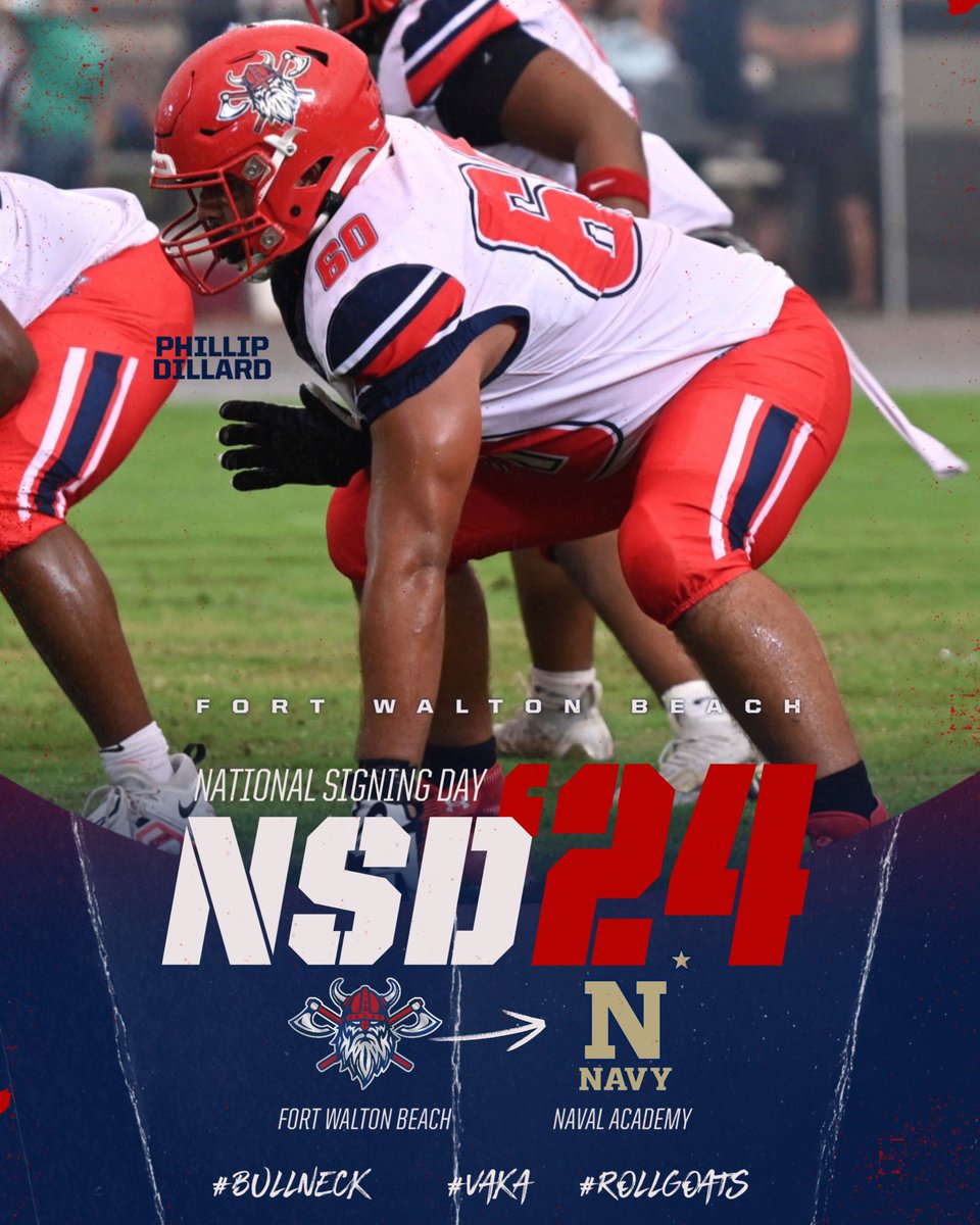 FWB_FB's tweet photo. Huge congratulations goes out to Phillip Dillard @PhilDill60 as he signs to play at the Naval Academy. Signing Day ceremony will be in the @FWBVikings Media Center today at 2:00 PM. VAKA! ๐ค๐ผ๐ค https://t.co/3nLClBrvMW