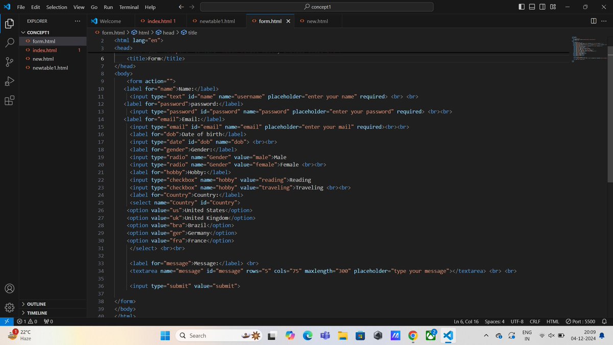 YourIroncoder's tweet image. &quot;Day 2 of learning HTML ✅
I built my first form! 🎉
It has text inputs, passwords, radio buttons, checkboxes, and even a message box. 
If you have any tips to improve it, let me know in the comments! I’m here to learn. 💻
#html #WebDevelopment #codingjourney #codinglife