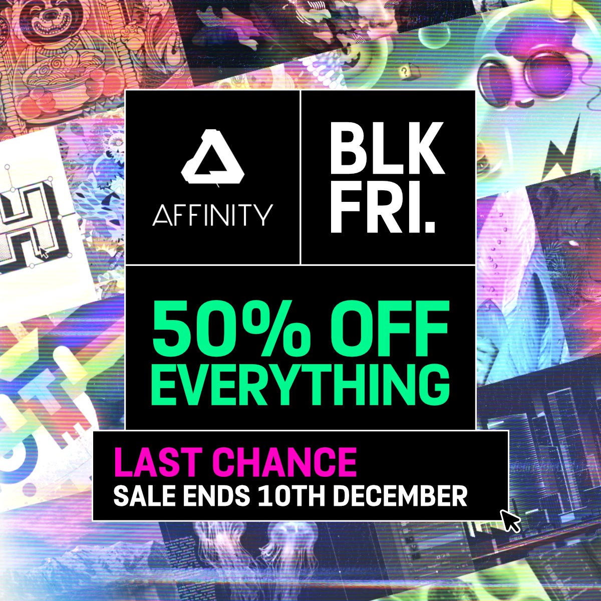 Affinity's tweet image. ICYMI: there’s 50% OFF our Universal License, #affinityphoto, #affinitydesigner and #affinitypublisher individually and all Affinity add-on packs until December 10th. Head to our store to save affin.link/mxi1