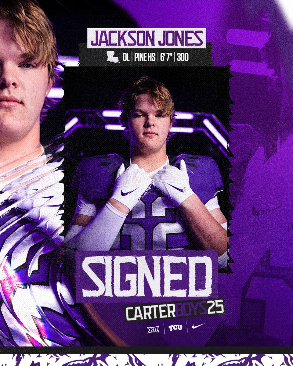 TCUFootball's tweet photo. Big men rule the world!
@jacksonjones62 is a Frog!
#GoFrogs | #CarterBoys25 https://t.co/Yw41mZBTPD