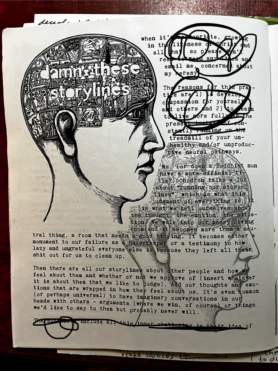 StellaMittelweg's tweet image. Pema Chodron calls this The Storyline. Learning about the storyline concept was a big help to me, I wrote a bit about it in my 2015 zine.

#zines #buddhism #pemachodron
