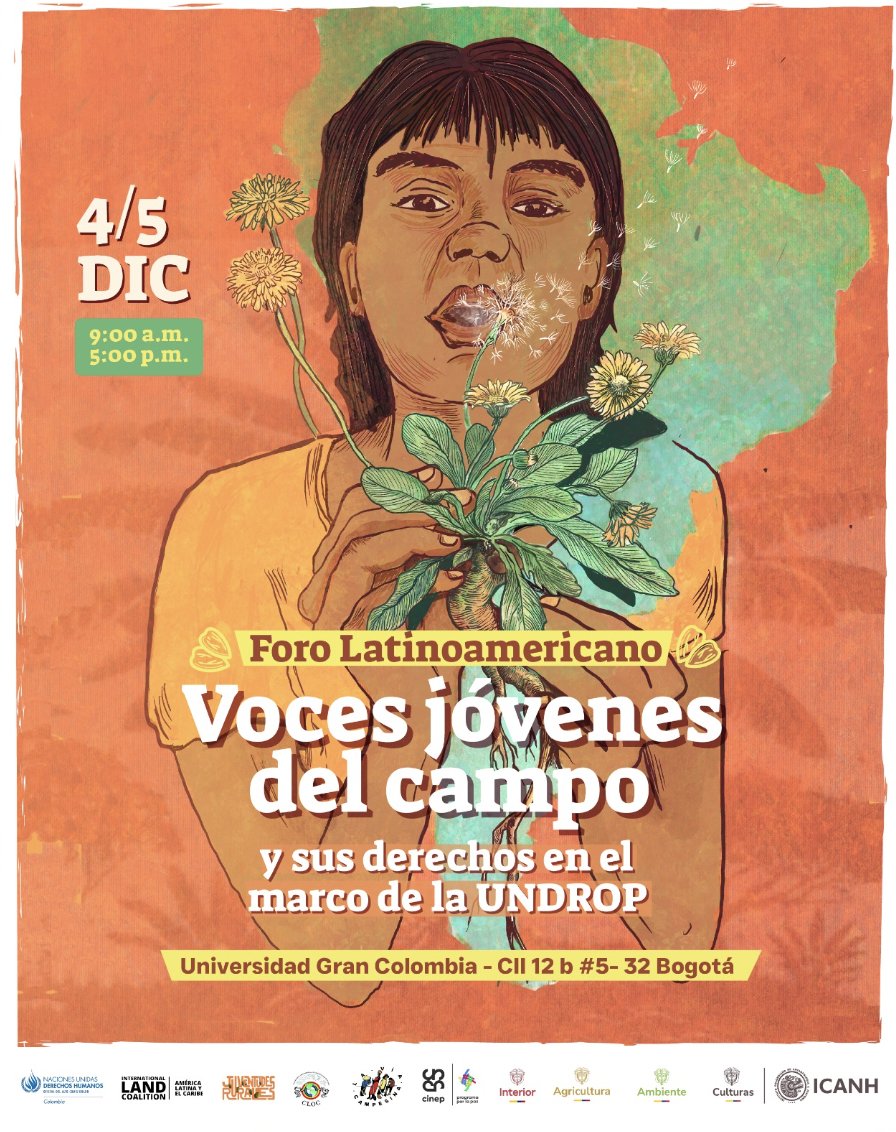 🟠 En Vivo!  Sigue el Foro Latinoamericano "Voces Jóvenes del Campo y sus derechos en el marco de la UNDROP" en donde participamos activamente entre el 4 y el 5 de diciembre. 

#JuventudRural #DerechosalaTierra #UNDROP 

💻Sigue el evento aquí: t.ly/CPDHE