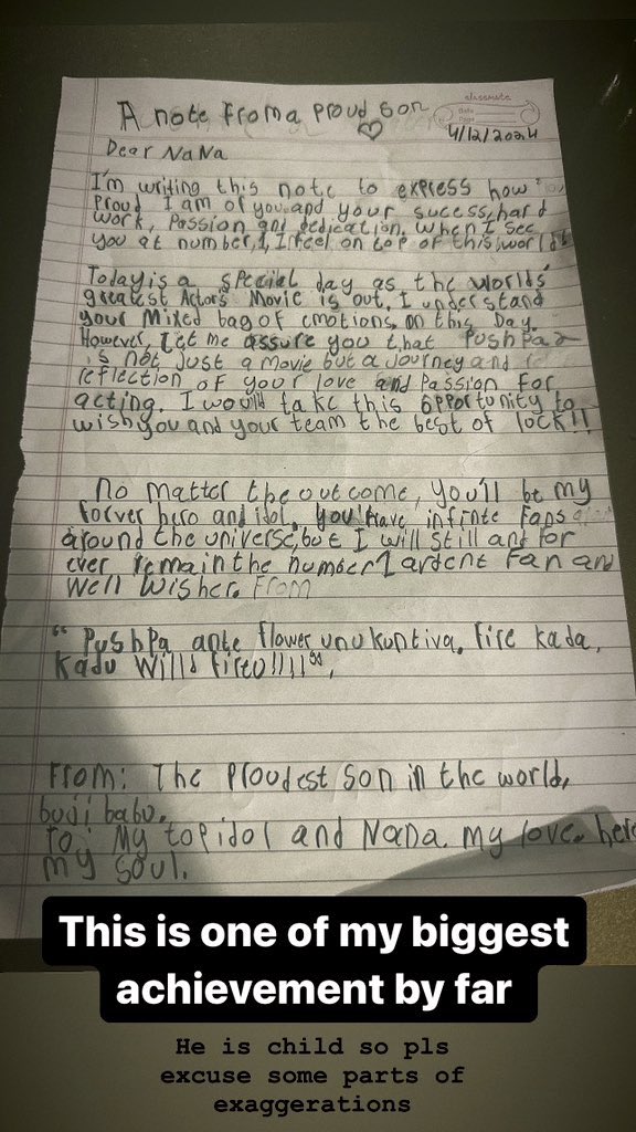 Touched by my son ayaan’s letter 🖤