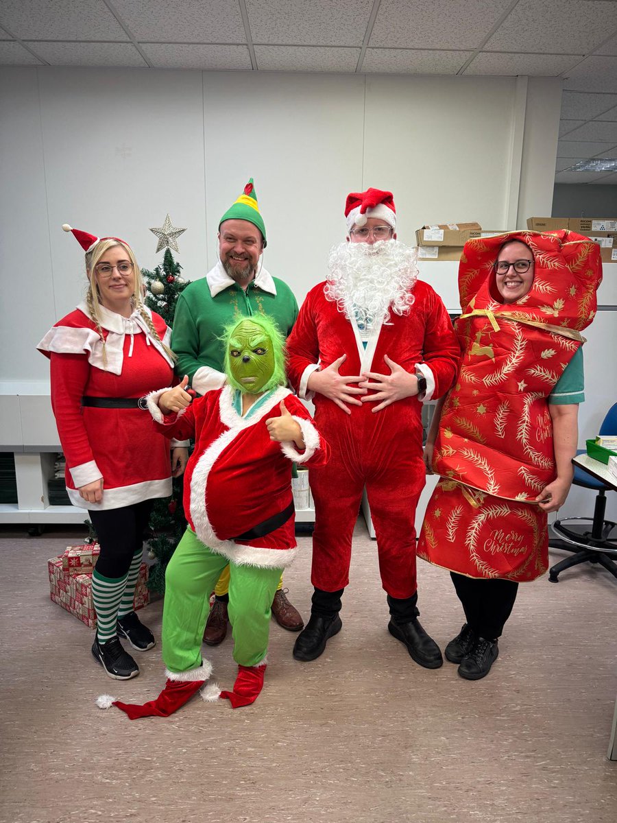 mazsilk_mary's tweet photo. The pharmacy department at Prince Philip Hospital have been getting in the Christmas spirit today for a festive photo during our lunch.  Fun and laughter filled us all with Christmas cheer.  @owainsion @EmmaGra78 https://t.co/PDmapC7lK7