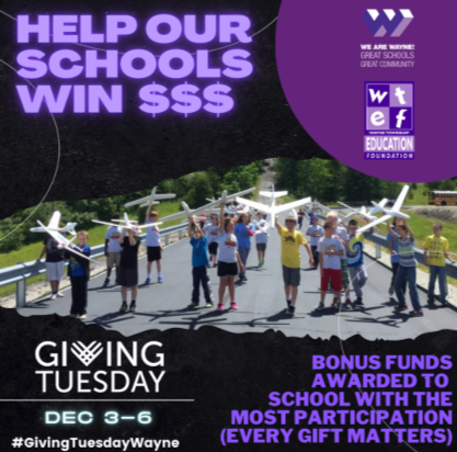 Help us win Giving Tuesday! The Wayne school w/ the greatest participation wins bonus funds. Donations to RHE will support school-wide Positive Behavior Intervention Supports &amp; Wellness Wednesdays.

For more info &amp; to donate, visit: givebutter.com/24WayneGivingT…… #GivingTuesdayWayne