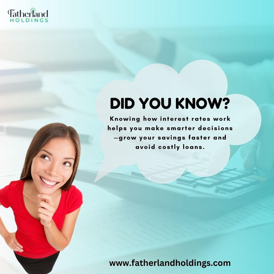 Fatherland_io's tweet photo. 💡 Financial Literacy Tip:

Understanding interest rates:

Savings: High rates grow your money faster. 💰
Loans: Low rates save you money. 🏦
Learn more about making smart financial decisions: https://t.co/lBTL6l2SuF

#FatherlandMoney #FinancialTips https://t.co/JvyZteeObt