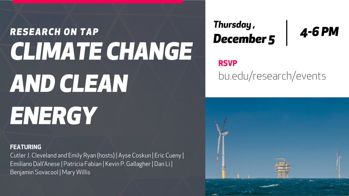 Office of Research, Boston University (@bostonuresearch) on Twitter photo Our final Research on Tap of the semester is tomorrow, Thursday, 12/5, at <a href="/KilachandCenter/">Kilachand Center, Boston University</a>. BU faculty will explore the challenges of fossil fuel dependence and the new technologies required to ensure affordable and efficient clean energy.
RSVP: bu.edu/research/2024/… Our final Research on Tap of the semester is tomorrow, Thursday, 12/5, at <a href="/KilachandCenter/">Kilachand Center, Boston University</a>. BU faculty will explore the challenges of fossil fuel dependence and the new technologies required to ensure affordable and efficient clean energy.
RSVP: bu.edu/research/2024/…