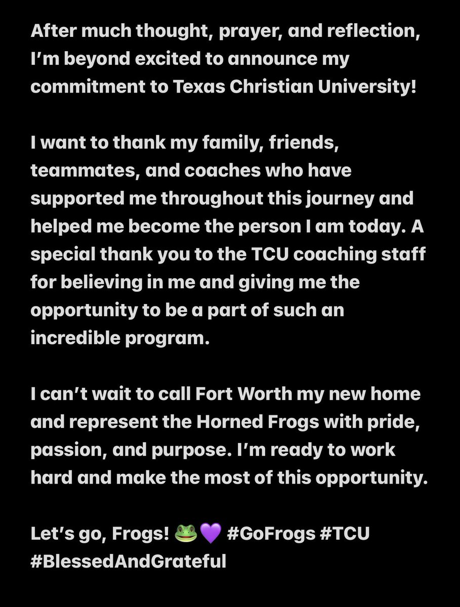 d1_c19 (@jacobehayes) on Twitter photo ๐โ๏ธ COMMITTED โ๏ธ๐ Letโs go, Frogs! ๐ธ๐ #GoFrogs #TCU <a href="/mansfield_fb/">Mansfield Football</a> <a href="/CoachCPulliam/">Coleby Pulliam</a> <a href="/Coach_QuestHuff/">Marqueston โQuestโ Huff</a> <a href="/CoachGeorgeMHS/">Coach George</a> <a href="/CoachC_Osunde/">C.O.365 Training</a> <a href="/CoachJ_O/">Coach J.O.</a> #BlessedAndGrateful ๐โ๏ธ COMMITTED โ๏ธ๐ Letโs go, Frogs! ๐ธ๐ #GoFrogs #TCU <a href="/mansfield_fb/">Mansfield Football</a> <a href="/CoachCPulliam/">Coleby Pulliam</a> <a href="/Coach_QuestHuff/">Marqueston โQuestโ Huff</a> <a href="/CoachGeorgeMHS/">Coach George</a> <a href="/CoachC_Osunde/">C.O.365 Training</a> <a href="/CoachJ_O/">Coach J.O.</a> #BlessedAndGrateful