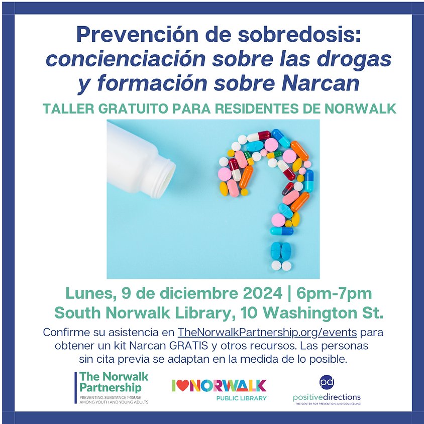 El próximo lunes: ¡Norwalk Partnership llevará a cabo una capacitación gratuita sobre Narcan en español! 

Next Monday: The Norwalk Partnership is holding a free Narcan training in Spanish! 

thenorwalkpartnership.org/event-details/…