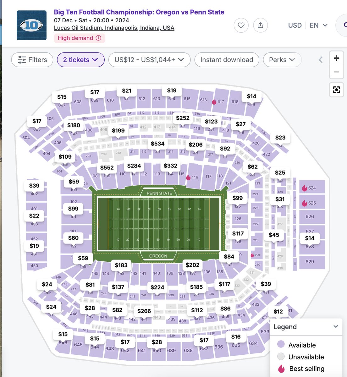 The get-in price, per Stubhub, for the Big Ten championship game: $12.