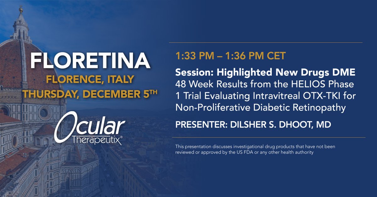 OCUTX's tweet photo. Dr. Diana Do and Dr. Dilsher Dhoot will be presenting at the FLORetina 12th International Congress in Florence, Italy on December 5th and December 6th. More here: https://t.co/d5MjWrMe4I.
#OCUTX #FLORetina2024 #wetAMD #NPDR #RetinalDiseases https://t.co/Y1I180CzXt