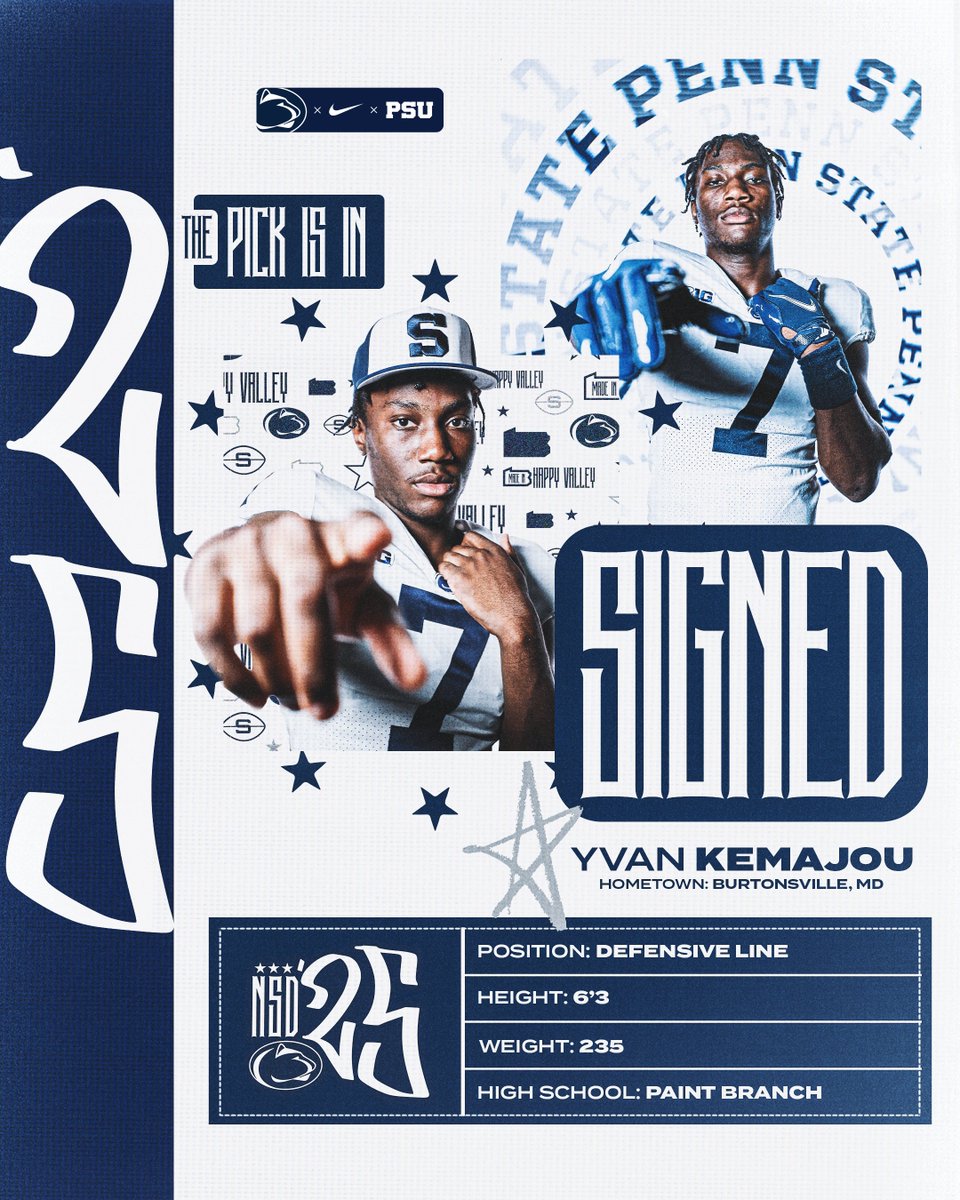 SIGNED: DL <a href="/Yvan_Kemajou/">Yvan Kemajou</a>

Welcome our newest Nittany Lion

#WeAre x #Slide25tate