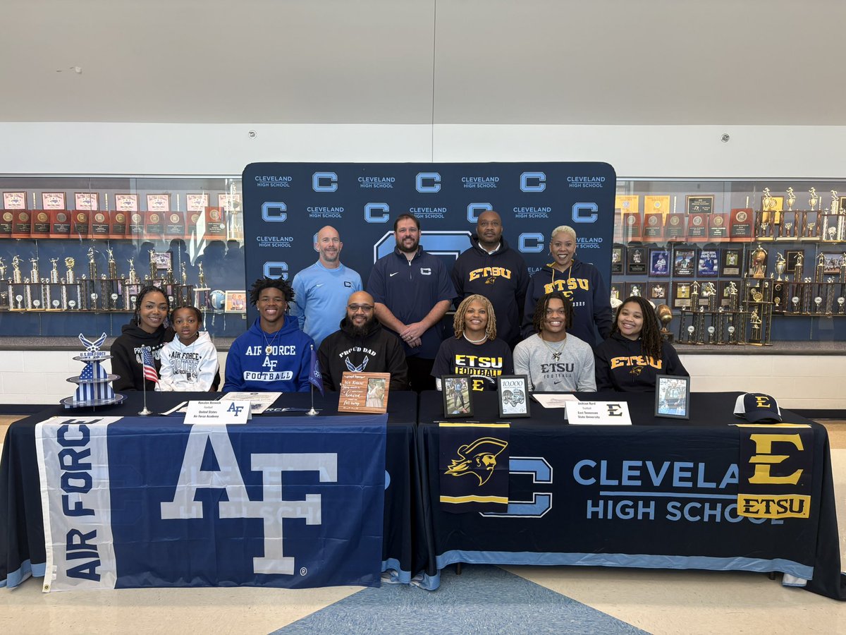 Cleveland Football (@cvhsftbl) on Twitter photo Congratulations to <a href="/thejacksonbyrd/">Jackson Byrd</a> and <a href="/RonalonRenwick/">Ronalon Renwick</a> for signing on for their commitments to <a href="/ETSUFootball/">ETSU Football</a> and <a href="/AF_Football/">Air Force Football</a> respectively.
So proud of these young men!
@NickStevensHSOT <a href="/JoelBryantHSOT/">Joel Bryant - HighSchoolOT 🏈</a> <a href="/WJG_Sports/">We Journal Great Sports</a> <a href="/JCPS_NC/">Johnston County Public Schools</a> <a href="/newsobserver/">The News & Observer</a> Congratulations to <a href="/thejacksonbyrd/">Jackson Byrd</a> and <a href="/RonalonRenwick/">Ronalon Renwick</a> for signing on for their commitments to <a href="/ETSUFootball/">ETSU Football</a> and <a href="/AF_Football/">Air Force Football</a> respectively.
So proud of these young men!
@NickStevensHSOT <a href="/JoelBryantHSOT/">Joel Bryant - HighSchoolOT 🏈</a> <a href="/WJG_Sports/">We Journal Great Sports</a> <a href="/JCPS_NC/">Johnston County Public Schools</a> <a href="/newsobserver/">The News & Observer</a>