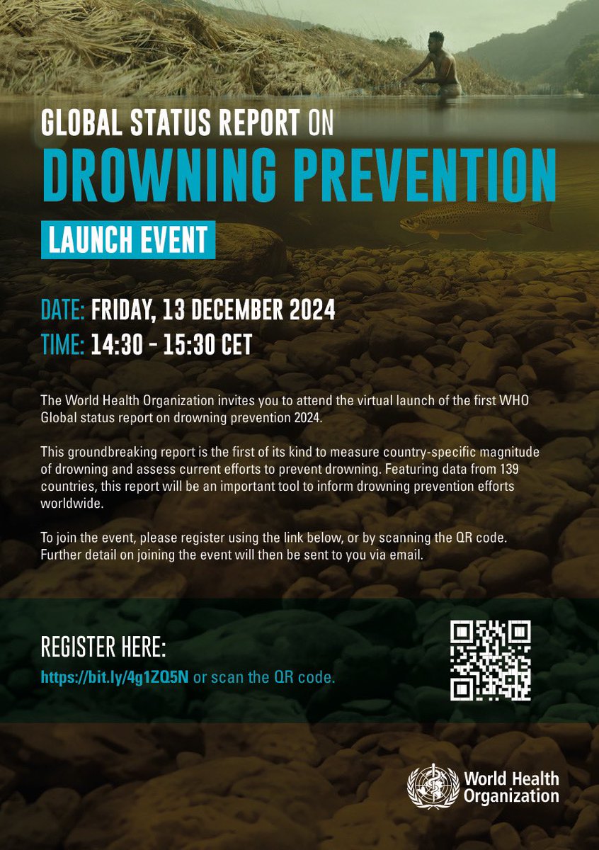 Etienne Krug (@etiennekrug) on Twitter photo On 13 December, 14:30-15:30 CET, <a href="/WHO/">World Health Organization (WHO)</a> will release its first ever Global Status Report on #DrowningPrevention 2024. Join us live to learn about the Report’s findings & recommendations & how the Report can be used to accelerate action: WHO Webcast - Join #Drowning On 13 December, 14:30-15:30 CET, <a href="/WHO/">World Health Organization (WHO)</a> will release its first ever Global Status Report on #DrowningPrevention 2024. Join us live to learn about the Report’s findings & recommendations & how the Report can be used to accelerate action: WHO Webcast - Join #Drowning