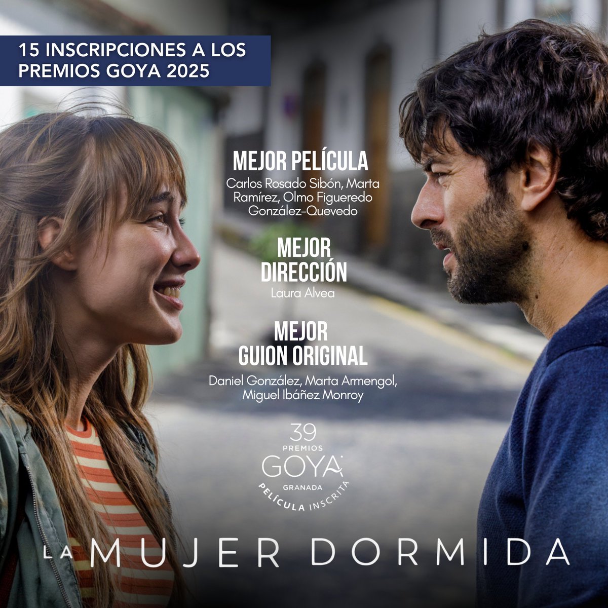 LaClaquetaPC's tweet photo. Os presentamos las 15 candidaturas de #LaMujerDormida (Laura Alvea) para su consideración en los Premios Goya 2025 de la @Academiadecine.
#Goya2025 #CineEspañol https://t.co/kqTAfTixOC