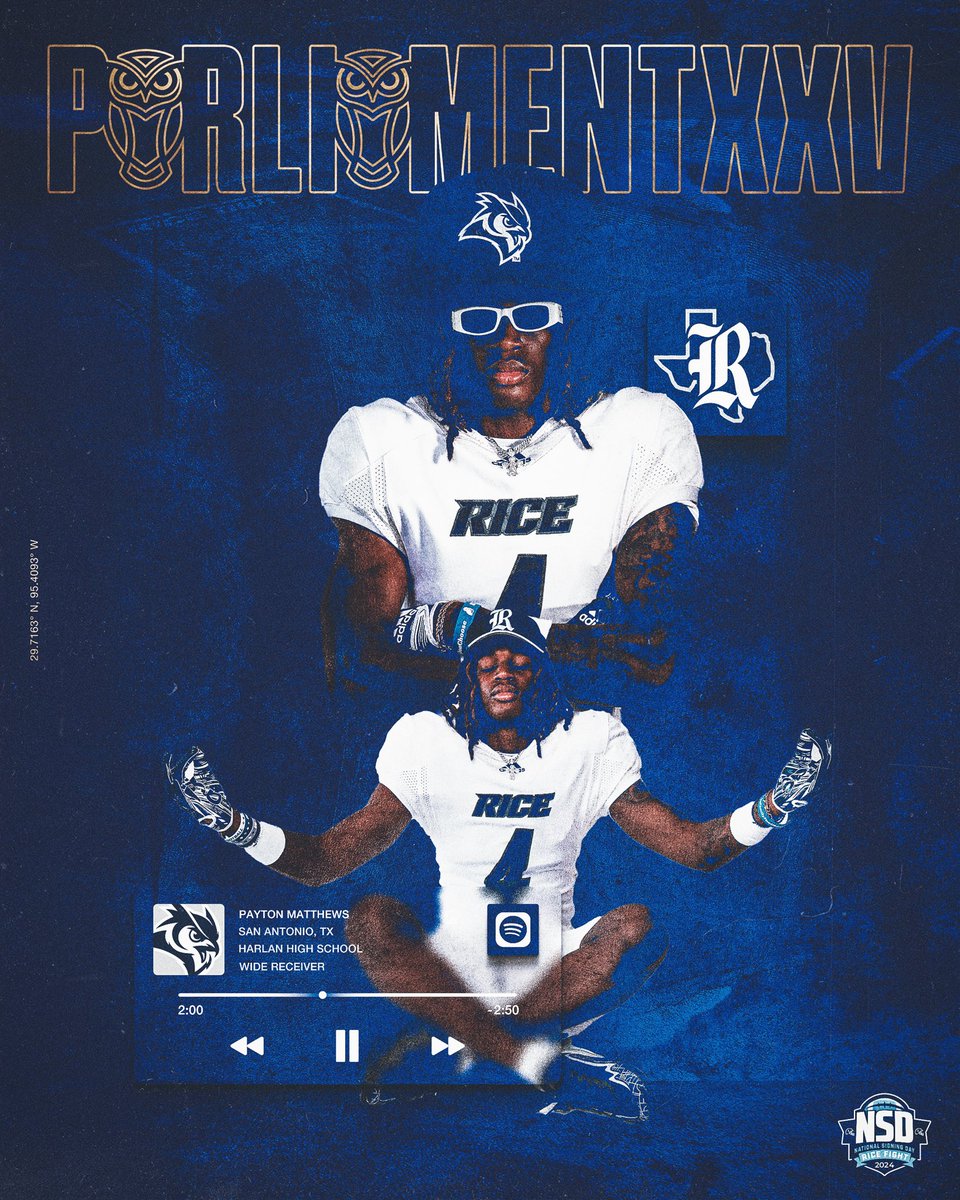 Rice Football (@ricefootball) on Twitter photo 210 ➡️ 713
Welcome to South Main 🔥
✍️ » Payton Matthews (<a href="/paytonjma/">Payton “Cuatro” Matthews</a>)
🏠 » San Antonio, TX
🏈 » WR
#PARLIAMENTXXV 210 ➡️ 713
Welcome to South Main 🔥
✍️ » Payton Matthews (<a href="/paytonjma/">Payton “Cuatro” Matthews</a>)
🏠 » San Antonio, TX
🏈 » WR
#PARLIAMENTXXV