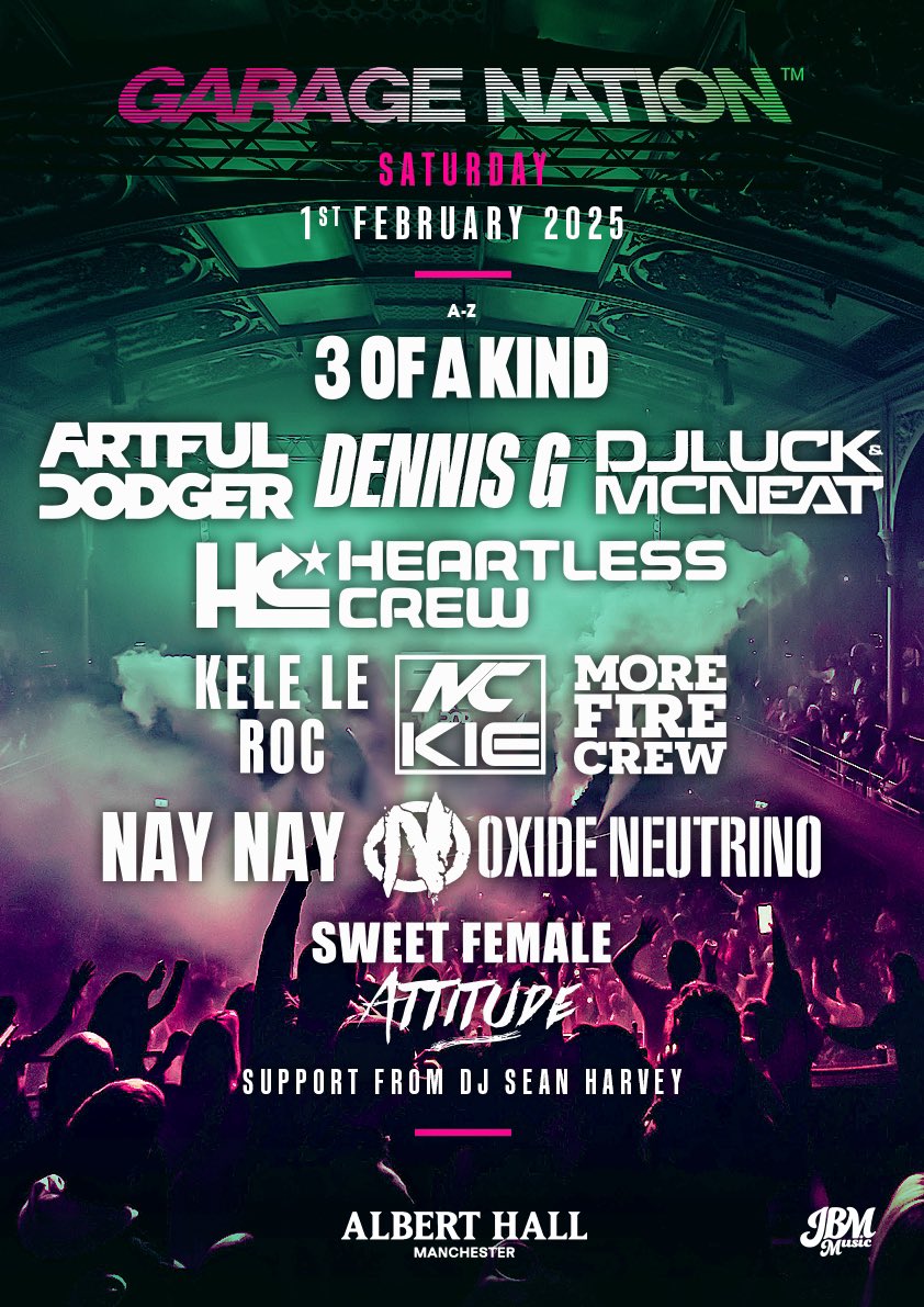 JUST ANNOUNCED! 🔥

Garage Nation heads to the Albert Hall on Saturday 1st February for a huge night of UK Garage! 🎶

Tickets go on sale THIS FRIDAY at 9AM from £19.50. Signing up is essential. Sign up HERE - bit.ly/GarageNationFeb 🎫

Get ready to step into a time machine of