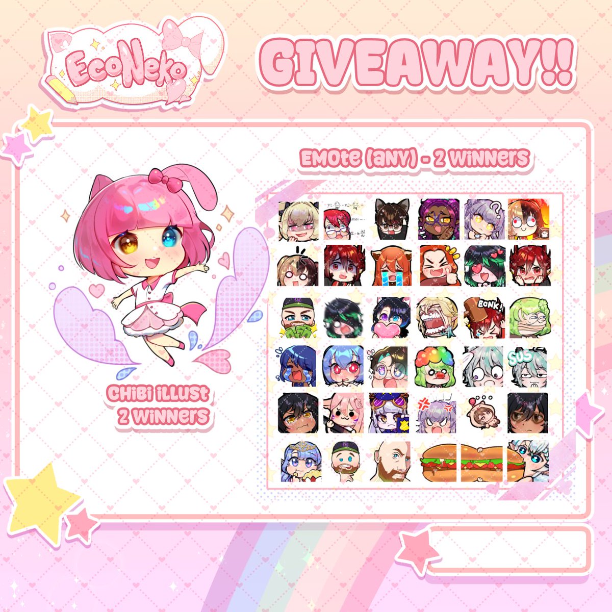 econekokun's tweet photo. 🎉GIVEAWAY RAFFLE TIME!!🥳

Picking 4!! 2 winners will receive a full body chibi artwork each. And another 2 will receive 1 custom emote each. ^-^

🌸 To enter:
- Like/RT/Follow
- post OC/model in comments! (OPTIONAL)

🌸Ends on: Dec. 25 🩷 https://t.co/7txbVB2U9f