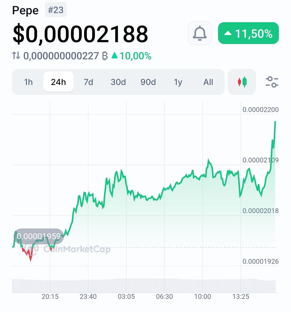 $PEPE is pumping again, 11.55% today more pumps to come.
