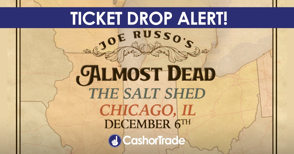 JoRu Almost Dead (@russoalmostdead) on Twitter photo We've teamed up w/ <a href="/CashorTrade/">CashorTrade</a> to release a limited quantity of face value GA tix for our FRI, DEC 6 show at <a href="/saltshedchicago/">The Salt Shed</a>
Tickets drop at 11AM CT / 12PM ET on THU, DEC 5. Read the blog for more details and be sure to set your alerts on CashorTrade:
cashortra.de/jrad-salt-shed… We've teamed up w/ <a href="/CashorTrade/">CashorTrade</a> to release a limited quantity of face value GA tix for our FRI, DEC 6 show at <a href="/saltshedchicago/">The Salt Shed</a>
Tickets drop at 11AM CT / 12PM ET on THU, DEC 5. Read the blog for more details and be sure to set your alerts on CashorTrade:
cashortra.de/jrad-salt-shed…