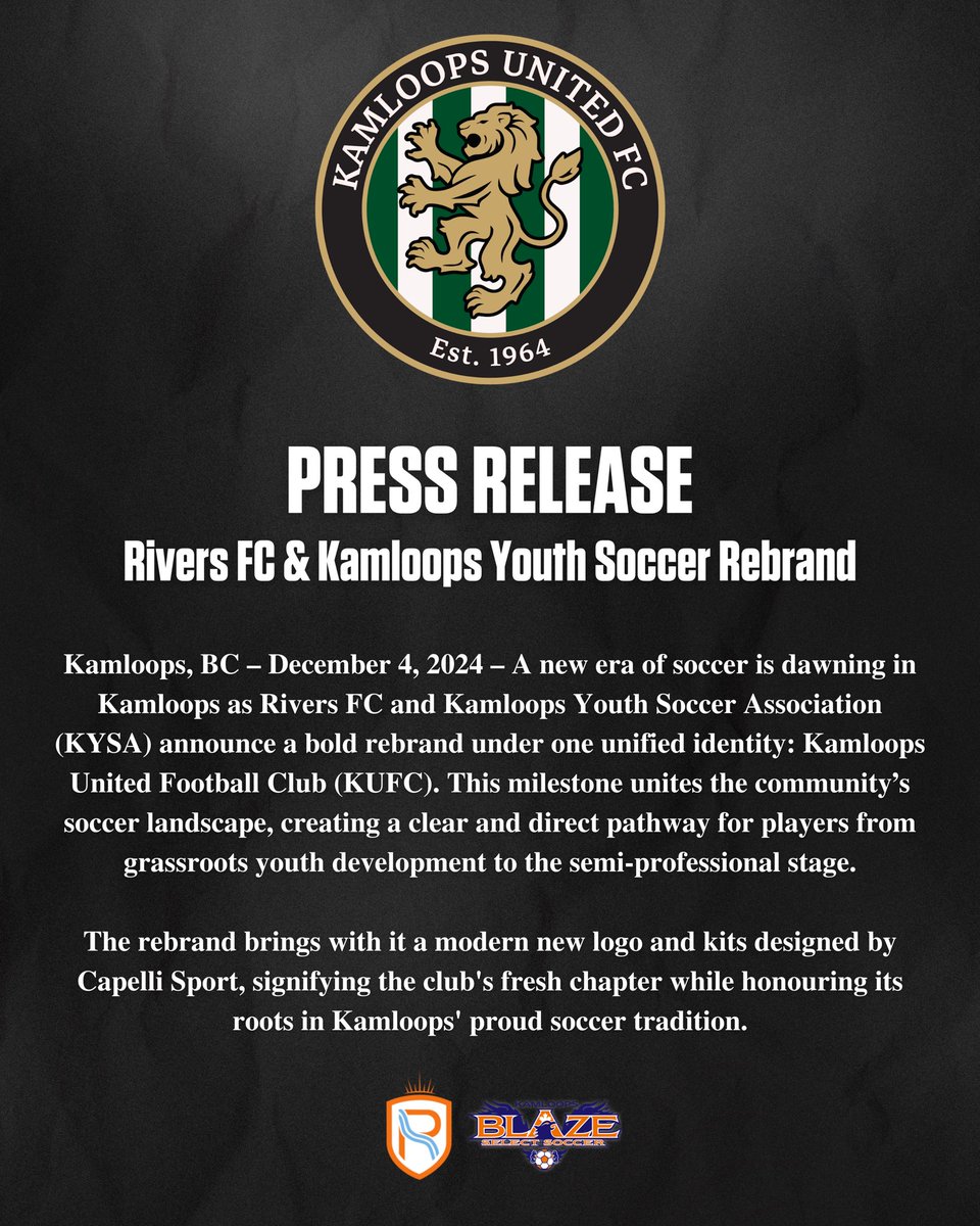 Press Release: Rivers FC &amp; Kamloops Youth Soccer Rebrand

#Kamloops
