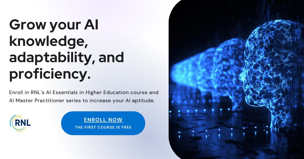 Confused about AI? We’ve got you covered! RNL's free AI Essentials for Higher Education course simplifies AI for higher ed professionals. 

Enroll now: bit.ly/4imTX4U

#AI #HigherEd #ProfessionalDevelopment
