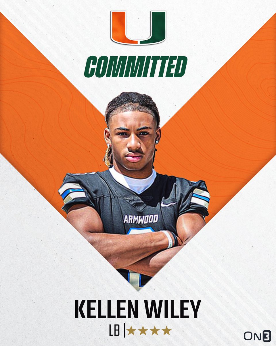 🚨BREAKING🚨 4-star LB Kellen Wiley has committed to Miami🙌

Read: on3.com/news/4-star-lb…