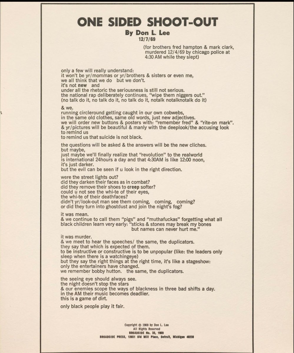 NewBlackMan's tweet image. “One Sided Shoot-Out" -- Don L. Lee (Haki Madhubuti)

#FredHampton