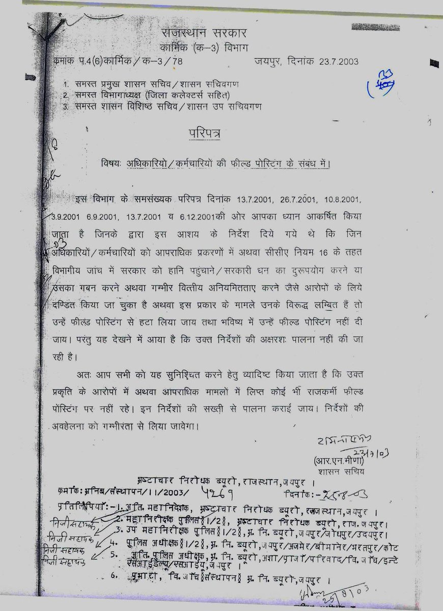 “जयपुर के महेश नगर पुलिस थाने की SHO कविता शर्मा सहित जिन पुलिस अफसरों के खिलाफ कोई भी FIR दर्ज होकर लंबित है तो उनको फील्ड पोस्टिंग नहीं दी जा सकती है...”

परिपत्र 23.07.2003
कार्मिक विभाग, राजस्थान सरकार 
<a href="/DrKirodilalBJP/">Dr. Kirodi Lal Meena</a>