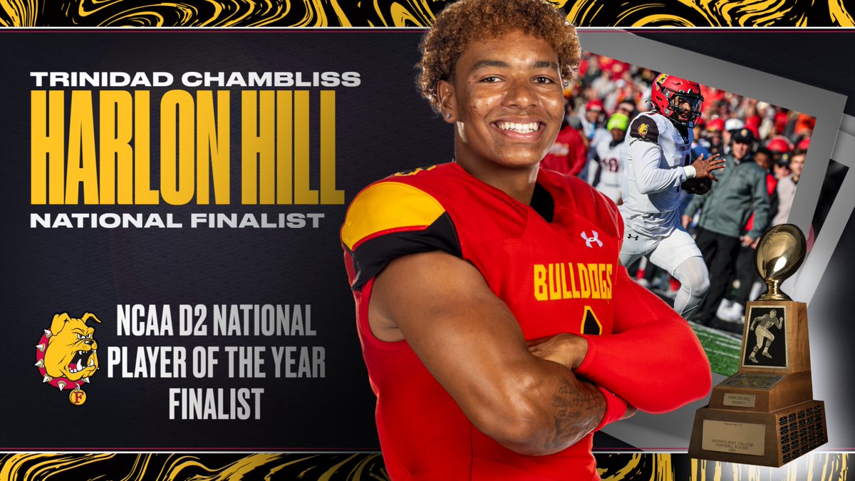 CONGRATS! Ferris State junior quarterback Trinidad Chambliss has been chosen today as one of eight national finalists for the Harlon Hill Trophy as the NCAA D2 National Player of the Year! tinyurl.com/28jeyzep