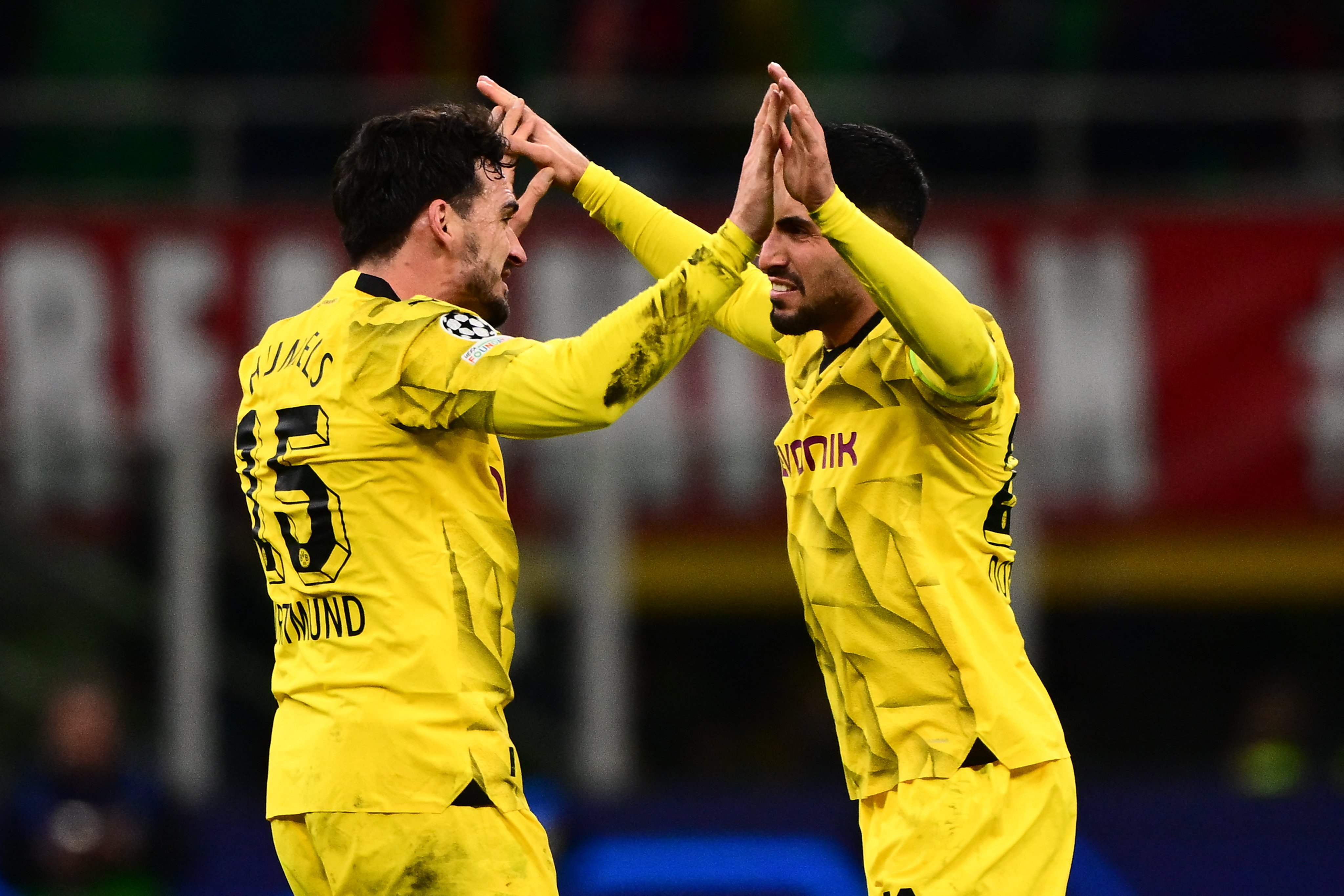 Borussia Dortmund players celebrate.