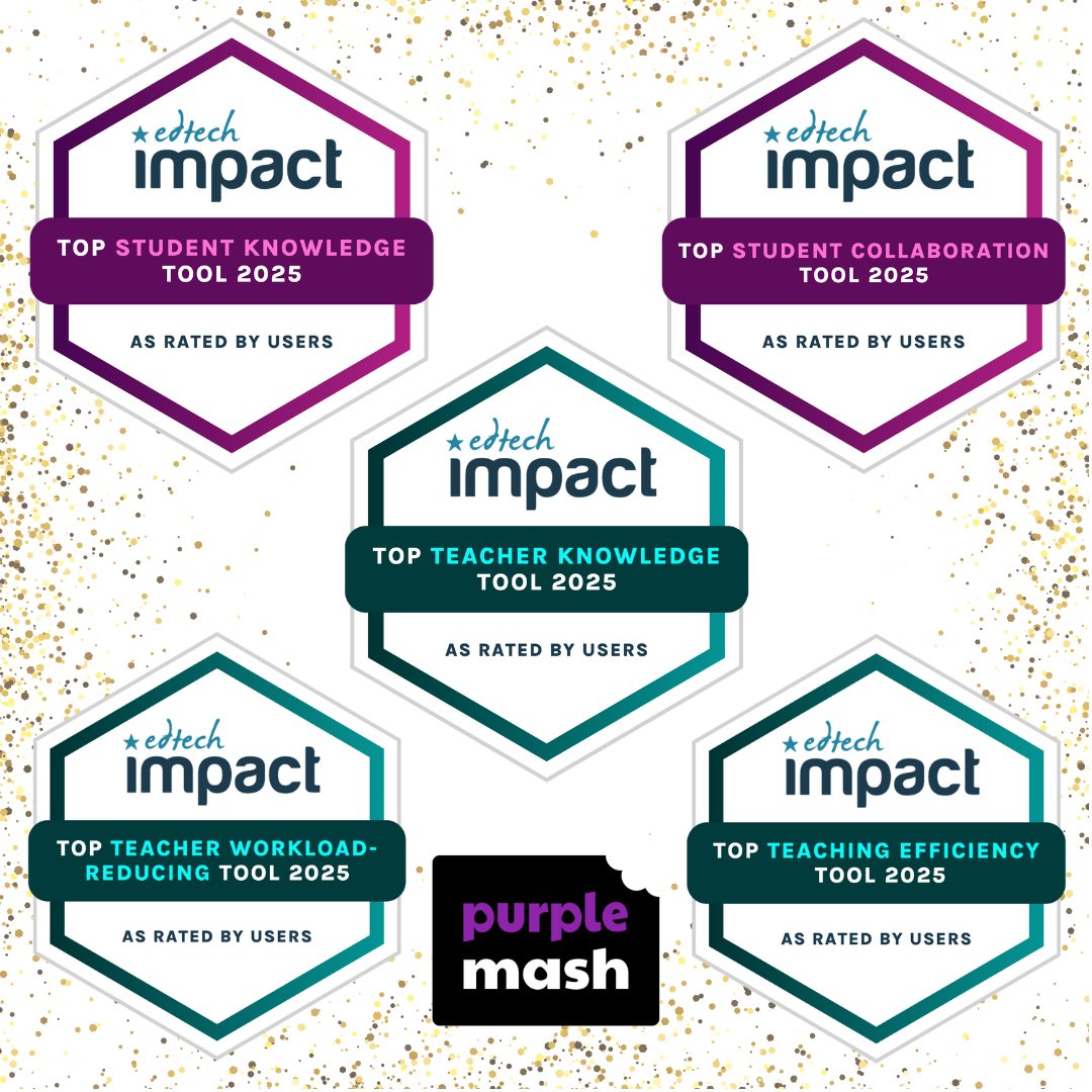 purpleMash's tweet image. We&apos;re so overwhelmed with the amazing awards that Purple Mash has received - all thanks to our wonderful users 💜

🏆🏆 Top student knowledge &amp;amp; collaboration tool
🏆🏆🏆 Top teacher knowledge, workload reducing &amp;amp; efficiency tool

#EdTechImpact #EdTechImpactAwards