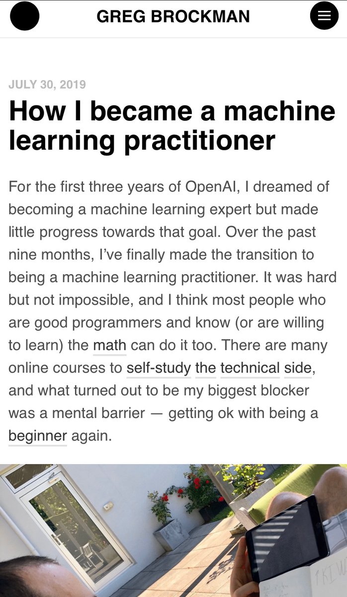 Saurabh Kumar (@drummatick) on Twitter photo TIL Co-Founder of OpenAI Greg Brockman <a href="/gdb/">Greg Brockman</a> is a self taught ML practitioner
Really inspiring story TIL Co-Founder of OpenAI Greg Brockman <a href="/gdb/">Greg Brockman</a> is a self taught ML practitioner
Really inspiring story