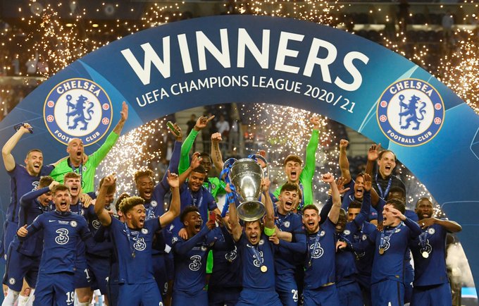 Chelsea FC celebrate their UEFA Champions League final victory.