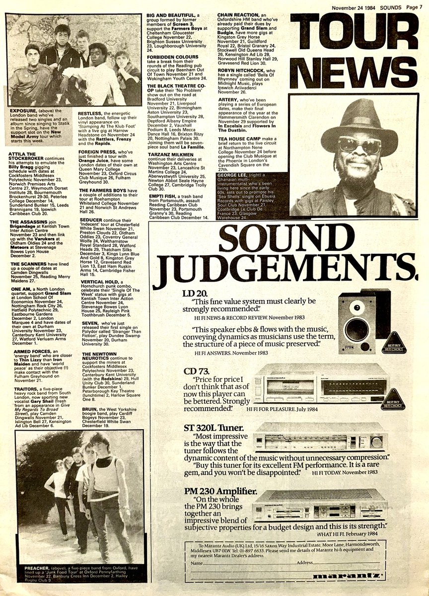 ZoundsAbound's tweet photo. A round up of this week’s Tour and Record News featuring information on #Exposure #OneAM, #ForeignPress, #TheFarmersBoys, #Seducer, #VerticalHold, @NNeurotics @RobynHitchcock #JohnHolt @TheKinks #HelenTerry #SharonRedd #DarrylWay & @rayparkerjr
Sounds Nov 24th 1984 https://t.co/ZQf8jjwosF