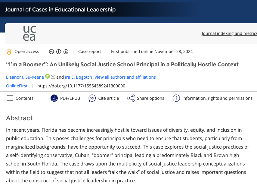 Eleanor Su-Keene, PhD (@esukeene) on Twitter photo Divisive politics and culture wars make socially just school leadership difficult to fathom esp. in Florida. Check out my new pub w/<a href="/ibogotch/">Ira Bogotch</a> where we highlight a conservative, Cuban American principal (yep, that's right) and his leadership values, learning, and ultimately, Divisive politics and culture wars make socially just school leadership difficult to fathom esp. in Florida. Check out my new pub w/<a href="/ibogotch/">Ira Bogotch</a> where we highlight a conservative, Cuban American principal (yep, that's right) and his leadership values, learning, and ultimately,