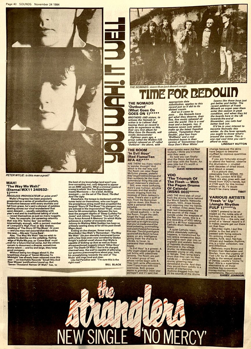 ZoundsAbound's tweet photo. A glut of fab LP reviews this week for #DalisCar, #BoydRice & #FrankTovey, #TheEnid, #Airrace, @petewylie #TheNomads, #VDO, #TheRoom, @SaxonOfficial #EdwardKaSpel #TheSaints #TheDroogs & #OkuOnuoraAndAK7
Nowt below 4⭐️ here!
Sounds Nov 24th 1984 https://t.co/hPZxoDTh0k
