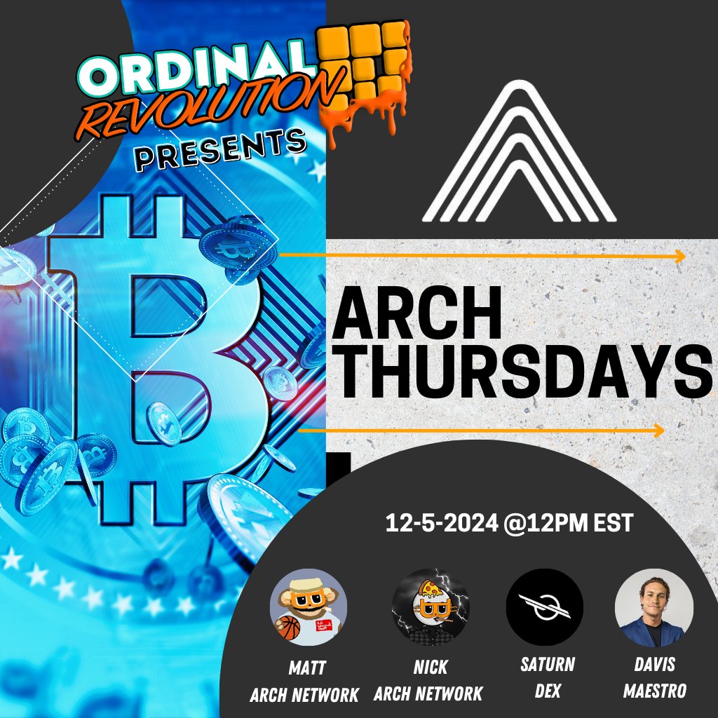 OnChainRev's tweet image. Make sure you don&apos;t miss tomorrow&apos;s Arch Thursdays segment! We will have some special guests with us to break down updates and exciting developments happening with @ArchNtwrk 

See you guys tomorrow! @proofofmud @nick4iezos @LH_exe @GoMaestroOrg 
#BitcoinEcosystem #ArchNetwork…