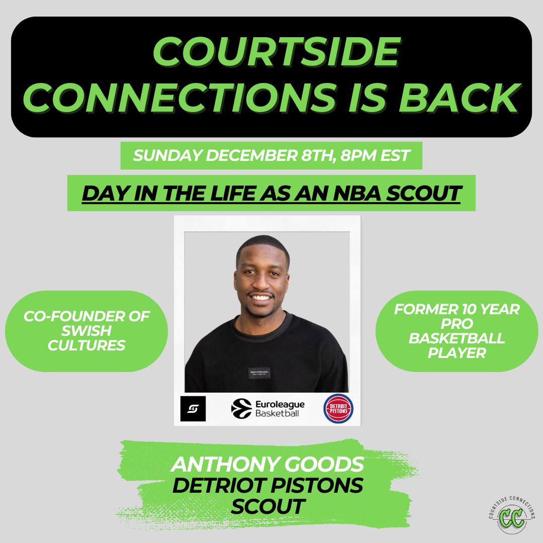 Ben Platt (@_ben_platt) on Twitter photo Courtside Connections is Back! This Sunday, December 8th at 8pm EST, Detroit Pistons Scout, <a href="/AntGoods/">Pretty Tony</a> will be a guest speaker on our zoom program.
Anthony will be discussing his experience as an NBA Scout with the Detriot Pistons!
us06web.zoom.us/j/89143176464
Zoom link in bio! Courtside Connections is Back! This Sunday, December 8th at 8pm EST, Detroit Pistons Scout, <a href="/AntGoods/">Pretty Tony</a> will be a guest speaker on our zoom program.
Anthony will be discussing his experience as an NBA Scout with the Detriot Pistons!
us06web.zoom.us/j/89143176464
Zoom link in bio!